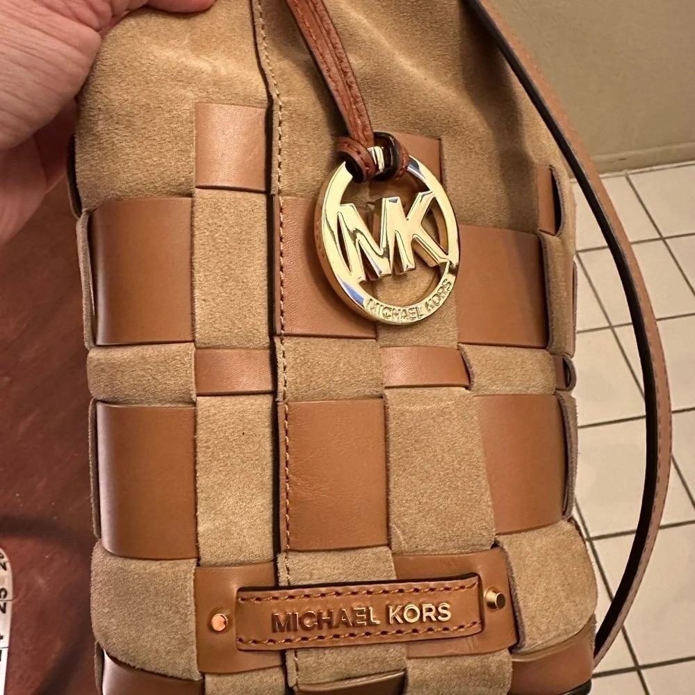 Michael Kors Suede Leather Vivian Hobo Bag - Elegant Woven Design